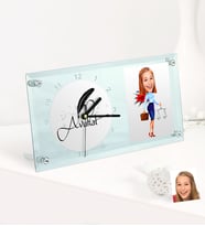 BK Gift Kişiye Özel Bayan Avukat Karikatürlü Masaüstü Cam Saat - 3 (Beyaz)