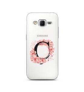Pembe Çiçekli Harf Tasarım Süper Şeffaf Silikon Telefon Kılıfı Samsung Core Prim