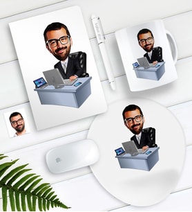 BK Gift Kişiye Özel Bay Genel Müdür Karikatürlü Defter Kalem Kupa Mouse Pad Seti (Model 1)