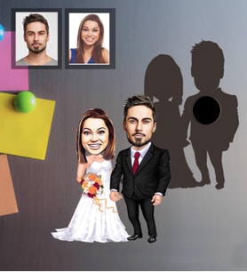 Kişiye Özel Gelin Damat Karikatürlü Ahşap Magnet Mod-8