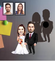 Kişiye Özel Gelin Damat Karikatürlü Ahşap Magnet Mod-8