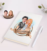 BK Gift Kişiye Özel Yılın En Mükemmel Çifti Karikatürlü Beyaz Defter ve Kalem Hediye Seti-70
