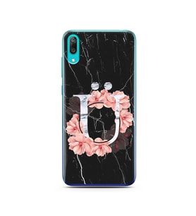 Mermer Çiçekli Harf Tasarım Süper Şeffaf Silikon Telefon Kılıfı Huawei Y7 Prime 