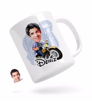 BK Gift Kişiye Özel Erkek Motorcu Karikatürlü Beyaz Kupa Bardak-1