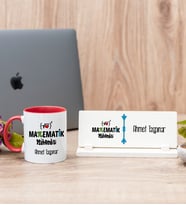 Matematik Mühendisi Kırmızı Kupa Bardak Ve Masa İsimliği Hediye Seti