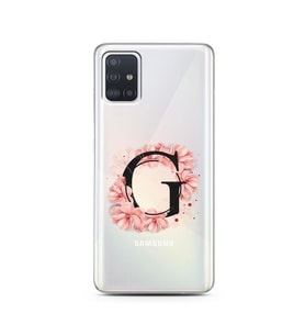 Pembe Çiçekli Harf Tasarım Süper Şeffaf Silikon Telefon Kılıfı Samsung A51 G-Har