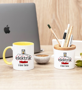 Elektrik Teknikeri Sarı Kupa Bardak Ve Kalemlik Seti