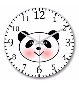 Sevimli Panda  Duvar Saati Bombeli Gercek Cam