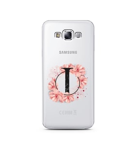 Pembe Çiçekli Harf Tasarım Süper Şeffaf Silikon Telefon Kılıfı Samsung E7 I-Harf