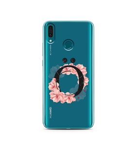 Pembe Çiçekli Harf Tasarım Süper Şeffaf Silikon Telefon Kılıfı Huawei Y9 2019 Ö-