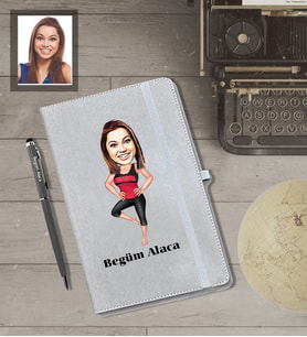 Kişiye Özel Sporcu Karikatürlü Gri Defter Kalem Hediye Seti  Bayan-4