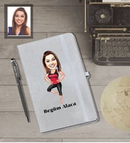 Kişiye Özel Sporcu Karikatürlü Gri Defter Kalem Hediye Seti  Bayan-4