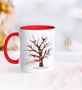 BK Gift Kişiye Özel Yılbaşı Mutlu Yıllar Kırmızı Kupa ve Kar Tanesi Kolye-25 (Model 1)