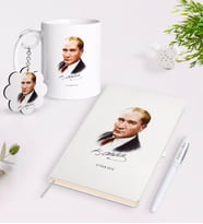 BK Gift Kişiye Özel Atatürk Temalı Kupa Anahtarlık Beyaz Defter Kalem Hediye Seti-12 (Model 1)