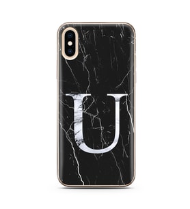 Iphone Xs Siyah Mermer Harf Tasarımlı Telefon Kılıfı U-Harfi 