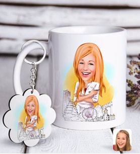 BK Gift Kişiye Özel Bayan Mimar Karikatürlü Beyaz Kupa ve Anahtarlık Hediye Seti-1 (Model 1)