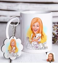 BK Gift Kişiye Özel Bayan Mimar Karikatürlü Beyaz Kupa ve Anahtarlık Hediye Seti-1 (Model 1)