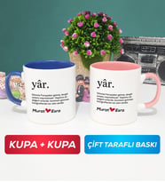 İkili Yâr Sevgililer Günü Hediyesi Kupa Bardak Lacivert Pembe