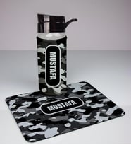 Kişiye Özel Kamuflaj Tasarım Cam Matara Ve Mousepad Ofis Seti 94373 (Siyah)