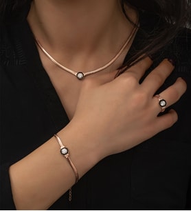 Papatya Silver 925 ayar İtalyan Zincir Taşlı Gümüş Set (Rose)