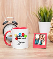 Bilgisayar Programcısı Kırmızı Kupa Bardak ve Kırmızı Mini Fotoğraf Çerçevesi