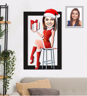 Kişiye Özel Yılbaşı Bayan Karikatürlü 3D Ahşap Tablo 30x47 Model-5
