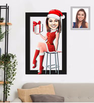 Kişiye Özel Yılbaşı Bayan Karikatürlü 3D Ahşap Tablo 30x47 Model-5