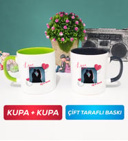 İkili Sevgiliye Sevgililer Günü Hediyesi 7 Kupa Bardak Yeşil Siyah