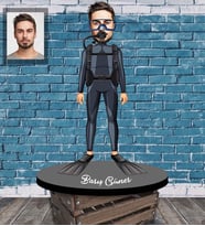 Kişiye Özel Dalgıç Karikatürlü Ahşap Biblo  Bay-1