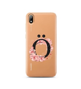 Pembe Çiçekli Harf Tasarım Süper Şeffaf Silikon Telefon Kılıfı Huawei Y5 2019 Ö-