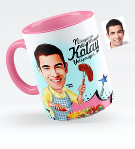 BK Gift Kişiye Özel Bay Mangalcı Karikatürlü Pembe Kupa Bardak  1