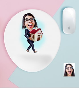BK Gift Kişiye Özel Bayan Gayrimenkul Danışmanı Karikatürlü Bilek Destekli Mouse Pad-1 (Beyaz)