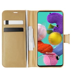 Microsonic Samsung Galaxy A51 Kılıf Delux Leather Wallet Gold