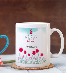 BK Gift Kişiye Özel Kadınlar Günü Temalı Beyaz Kupa Bardak - 18