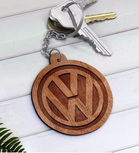 Volkswagen Logolu Ahşap Anahtarlık-1 (Beyaz)