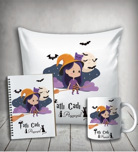 Kişiye Özel Tatlı Cadı Yastık & Kupa & Defter