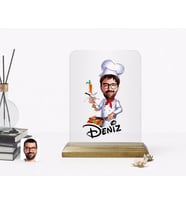 BK Gift Kişiye Özel Erkek Chef Karikatürlü Ahşap Standlı Çerçeve (Beyaz)