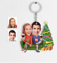 BK Gift Kişiye Özel Yılbaşı Temalı Sevgililer Karikatürlü Ahşap Anahtarlık - 4
