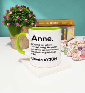 Anneler Günü Hediyesi İsme Özel Anne Kupa Bardak Yeşil