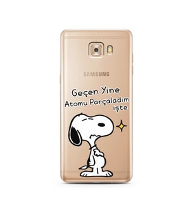 Snoopy Tasarımlı Süper Şeffaf Silikon Telefon Kılıfı Samsung C9 Pro