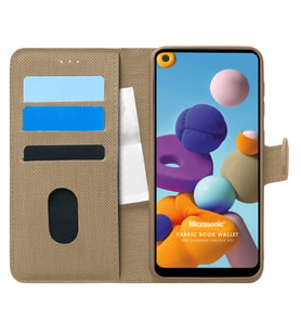 Microsonic Samsung Galaxy A21 Kılıf Fabric Book Wallet Gold