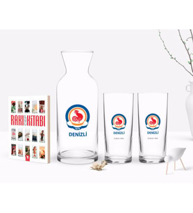 BK Gift Kişiye Özel Renkli Baskılı Denizli Tasarımlı Turistik İkili Rakı Bardağı Karaf ve Cep Kitabı Hediye Seti-1 (Model 1)