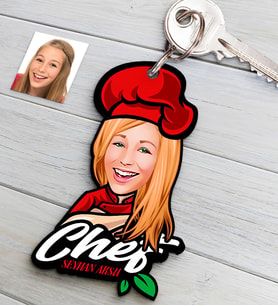 BK Gift Kişiye Özel Bayan Chef Karikatürlü Ahşap Anahtarlık-10 (Çok Renkli)