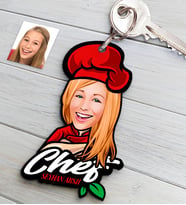 BK Gift Kişiye Özel Bayan Chef Karikatürlü Ahşap Anahtarlık-10 (Çok Renkli)