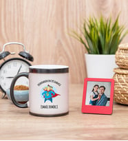 Süper Baba Sihirli  Kupa Bardak ve Kırmızı Mini Çerçeve