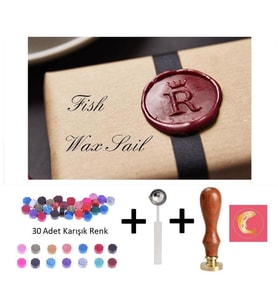 Retro Mektup Mühürü Damga Balık + 30 Adet Mühür Mumu + Eritme Kaşığı