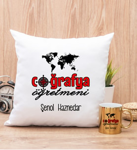 Coğrafya Öğretmeni Yastık ve Gold Kupa Bardak