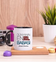 Dünyanın En İyi Babası Ahşap Altlıklı Mumlu Siyah Kupa Bardak