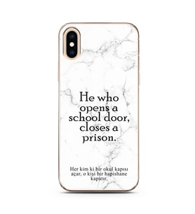 Iphone X Beyaz Mermer Söz Tasarımlı Telefon Kılıfı