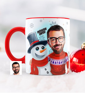 BK Gift Kişiye Özel Yılbaşı Temalı Bay Karikatürlü Kırmızı Kupa Bardak - 6